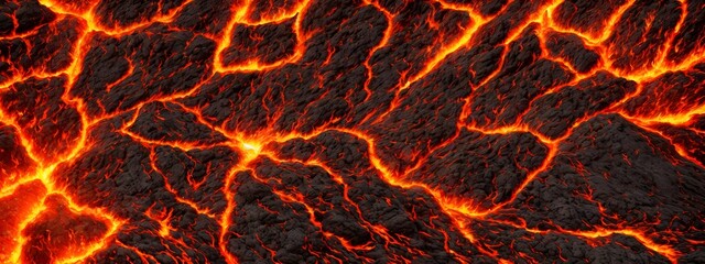 Seamless lava pattern with small stones, texture for graphic design. Realistic lava flame on black ash background. Texture of molten magma surface. Abstract volcanic lava background. Generative AI