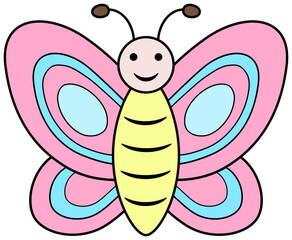 Cute pink butterfly clipart. Cartoon icon illustration.