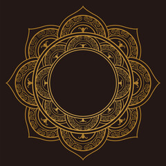 Gold Mandala Ornament Design With A Circle In The Middle Isolated On A Dark Background.