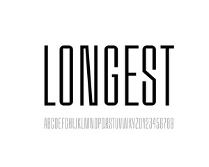 Longest font, high black alphabet, tall letters and numbers, for your designs logo, movie banner, cinema poster, magazine and more, vector illustration 10EPS