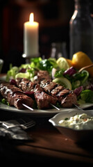 Close-up delicious cuisine, roast beef