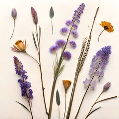 Dried and pressed flowers, purple