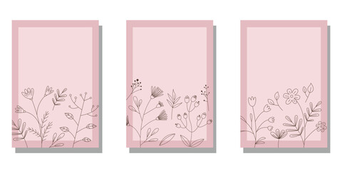 Set of Floral frame. Botanical concept cover design collection. flower decoration template for wedding, bridal, birthday and celebration. Vector illustration.