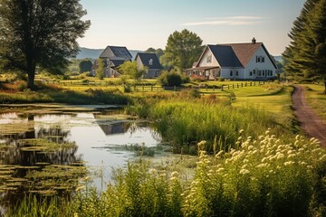 Obraz premium Tranquil Charms: Exploring a Cozy and Quaint Countryside Village
