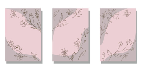 Fototapeta premium Set of Floral frame. Botanical concept cover design collection. flower decoration template for wedding, bridal, birthday and celebration. Vector illustration.