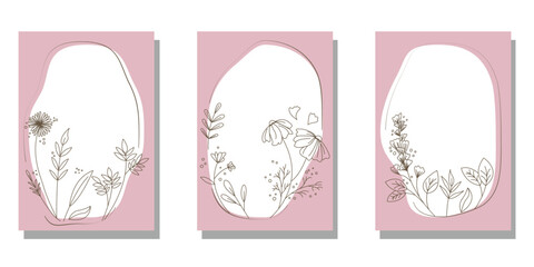 Set of Floral frame. Botanical concept cover design collection. flower decoration template for wedding, bridal, birthday and celebration. Vector illustration.