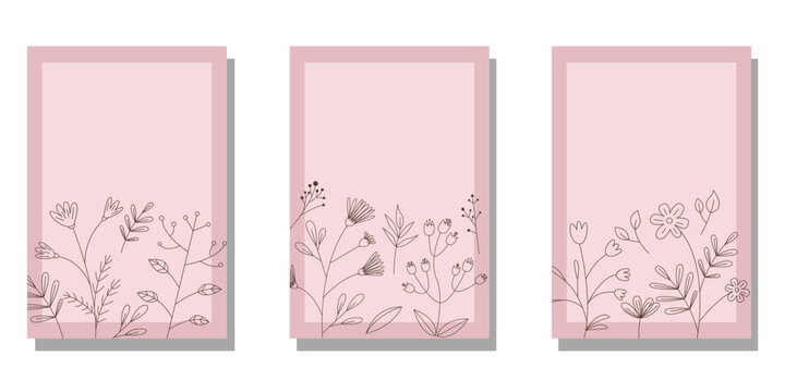 Set of Floral frame. Botanical concept cover design collection. flower decoration template for wedding, bridal, birthday and celebration. Vector illustration.