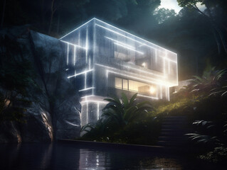 Light and shadow villa with futuristic design, in the mountains