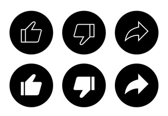 Like, dislike, and share button icon vector. Elements for video streaming app
