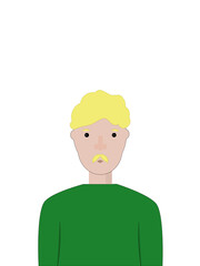 blond man with green shirt