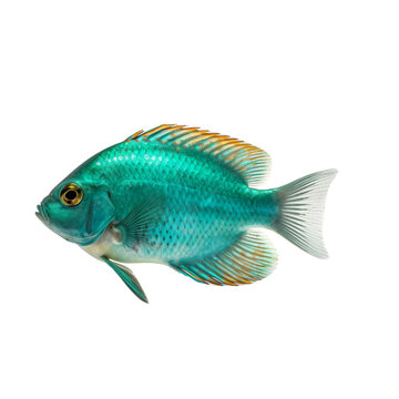 side view of Turquoise fish isolated on a transparent background, Generative ai