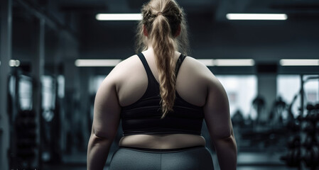Obraz na płótnie Canvas Overweight woman in a gym. Body positive concept. Generative AI