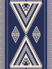 Aztec Navajo blue-white geometric pattern. Vector ethnic southwest geometric shape seamless pattern. Ethnic pattern use for carpet, rug, tapestry, mat, cushion, wallpaper, textile border, table runner