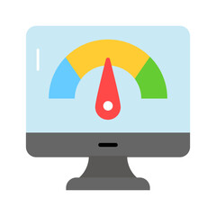 Speedometer inside monitor denoting speed test vector design in trendy style