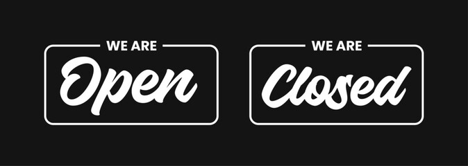 Open sign and Closed sign set in flat design style isolated on background. Open door and closed door sign.vector illustration