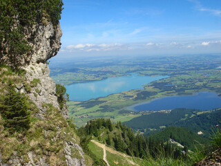 Fototapeta na wymiar Panoramic aerial view of mountains on the sunny day. Bavaria. Germany.