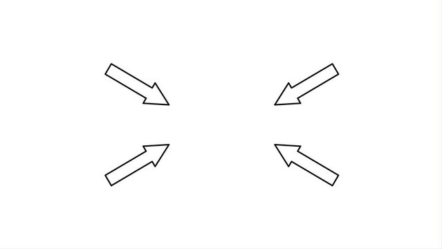 arrow symbol animation on white background with chroma key, arrows pointing to the middle 4K UHD