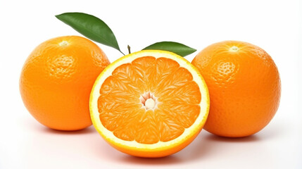 Fototapeta na wymiar Group of slices, whole of fresh orange fruits isolated on white background, Generative AI