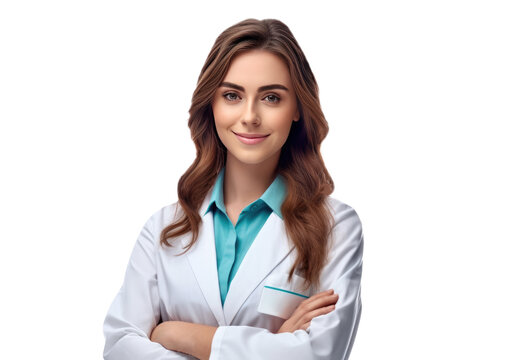 Portrait of a female pharmacist isolated on white background