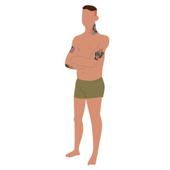 Fototapeta premium Young man with tattoo standing isolated on white background.