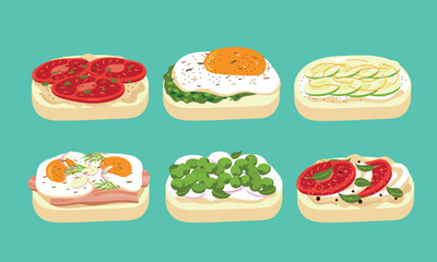 A series of  breakfast toast in cute flat color style vector SET4