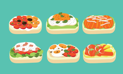 A series of  breakfast toast in cute flat color style vector SET3