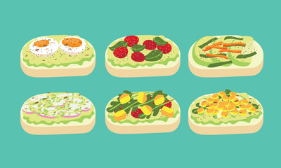 A series of  breakfast toast in cute flat color style vector SET2