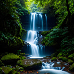 Fototapeta na wymiar Cascading Euphoria: Capturing Nature's Majestic Waterfall in Ethereal Splendor