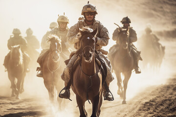 AI generated image of special forces on horses Generative AI