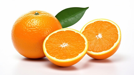 Group of slices, whole of fresh orange fruits isolated on white background, Generative AI