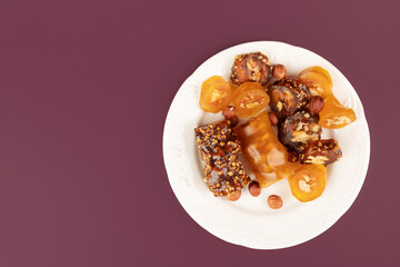 churchkhela, Popular street food, candy from nuts and grape juice