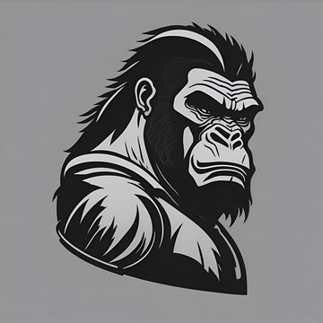 Gorilla  black and white vector art on a white background