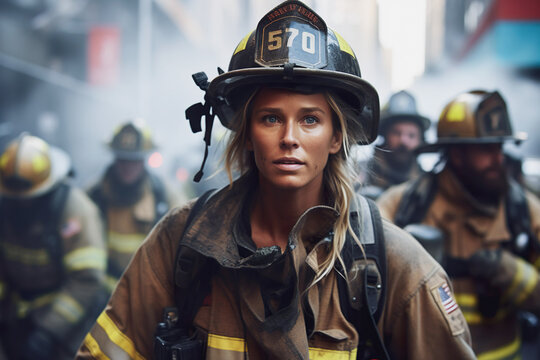 Ai generated image of woman as firefighter Generative AI