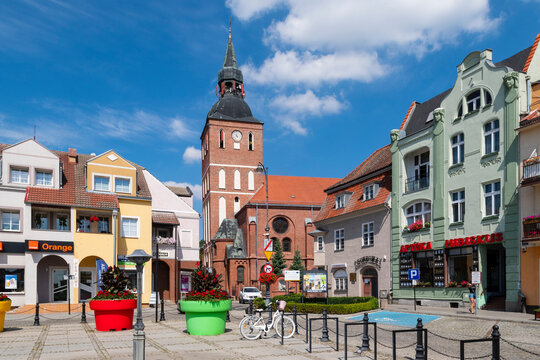 Biskupiec, Poland - August 4, 2022: View of the city centre
