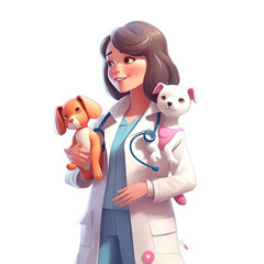 Caring veterinarian with lab coat with stethoscope - Plasticine Illustration 3