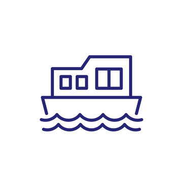blue boat on water line art clip art preview