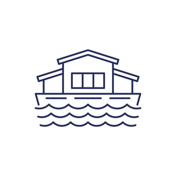 recommend clip art: houseboat, float house line icon on white