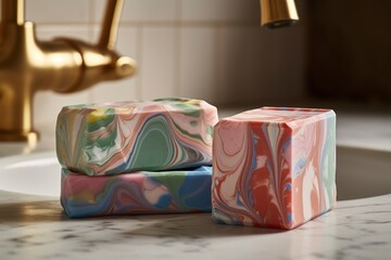 close up view of a beautiful hand made soap, ai tools generated image