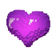 3D Pink heart voxel art style. 3d voxel of heart icon. 3d love render