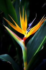 colorful flower bird of paradise in green jungles close up