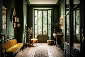 vintage green interior design of hallway