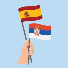 Flags of Spain and Serbia, Hand Holding flags