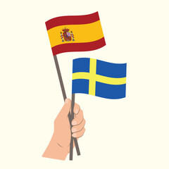 Flags of Spain and Sweden, Hand Holding flags