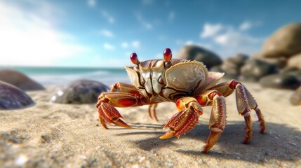 Fototapeta na wymiar Crab on a Beach. Generative AI