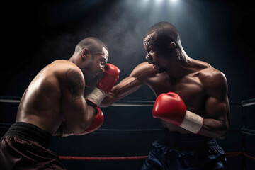 Fototapeta na wymiar Two professional boxers fighting. Generative AI