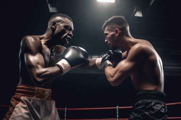 Fototapeta na wymiar Two boxers facing each other. Generative AI