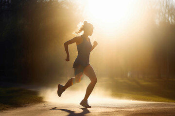 Woman running in the sun. Generative AI