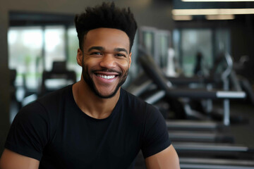 Man at the gym smiling. Generative AI