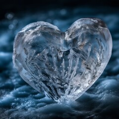 Obraz premium ice, heart, water, blue, cold, glass, abstract, crystal, white, frozen, cube, isolated, transparent, drink, fresh, clear, stone, texture, diamond, cool, liquid, earth, macro, generative ai