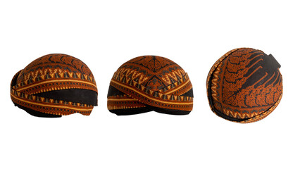Javanese traditional hat or commonly called blangkon in Indonesia. Most have "Batik" motifs.
